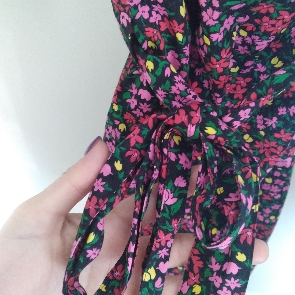 LOFT Black and Pink Floral Cotton Midi Shirt Dress Size 6 Petite - Picture 6 of 12